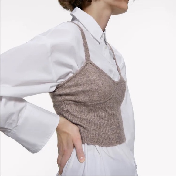 NWT Zara Wool Camel Blend Sweater Crop Top size Large - Picture 3 of 12